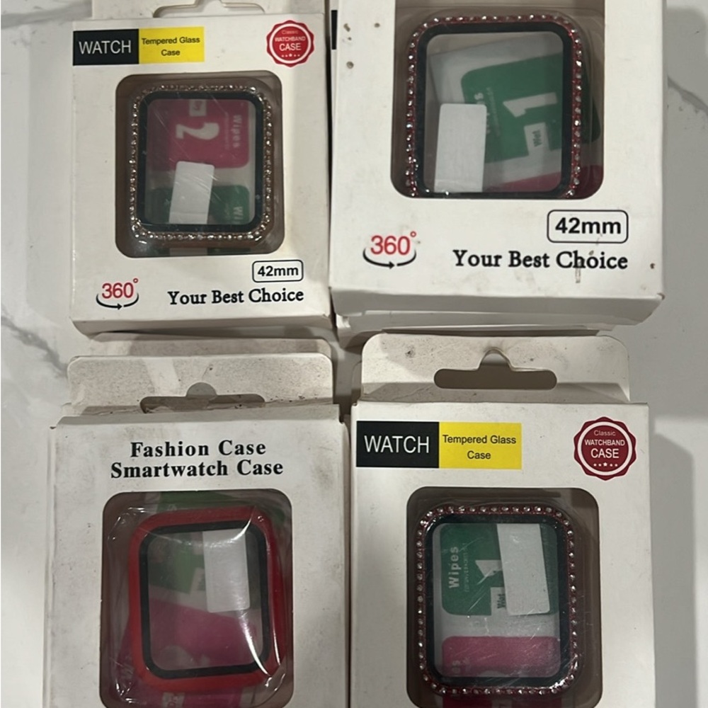 Smartwatch Tempered Glass Case with Red Trim 42mm 40mm